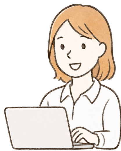 パソコンでぽんたいむを使う職員のイラスト