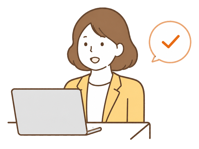 パソコンで無料デモを案内する担当者のイラスト